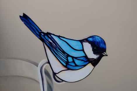 stained glass blue bird