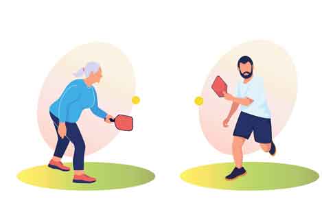 cartoon people playing pickleball 