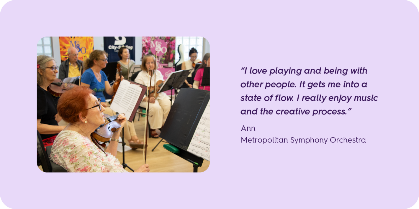 Group playing in violins and reading music