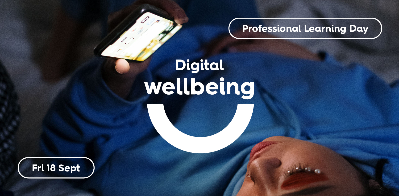 Person holding a phone. The word Digital wellbeing are the focus.